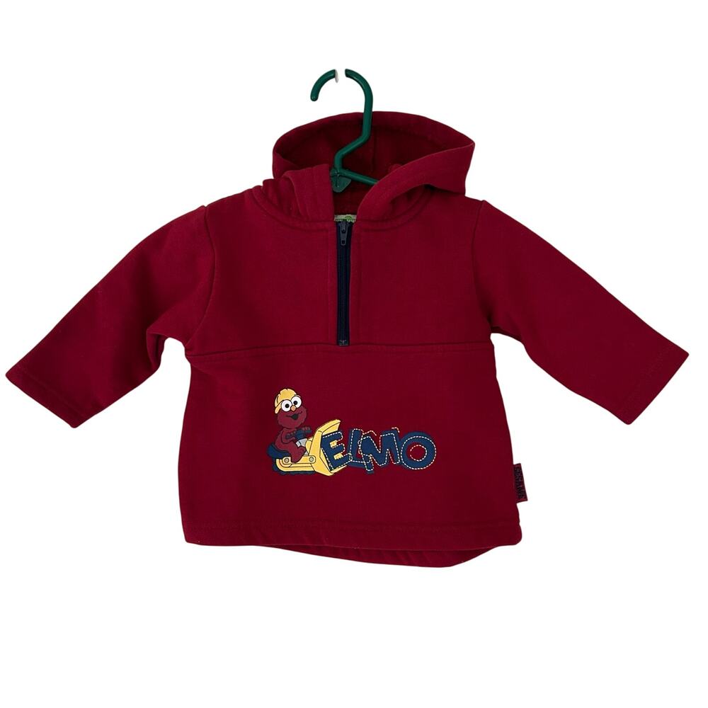 Vintage Elmo Quarter zip hoodie sweatshirt construction Y2K 2004 Baby 3 / 6 mo